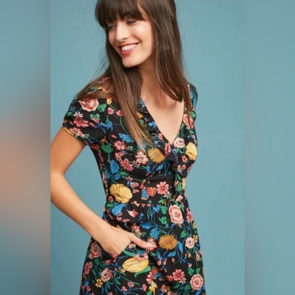 Maeve Anthropologie Bloedel Floral Midi Dress US 8 Pockets Side Zip - Picture 3 of 6